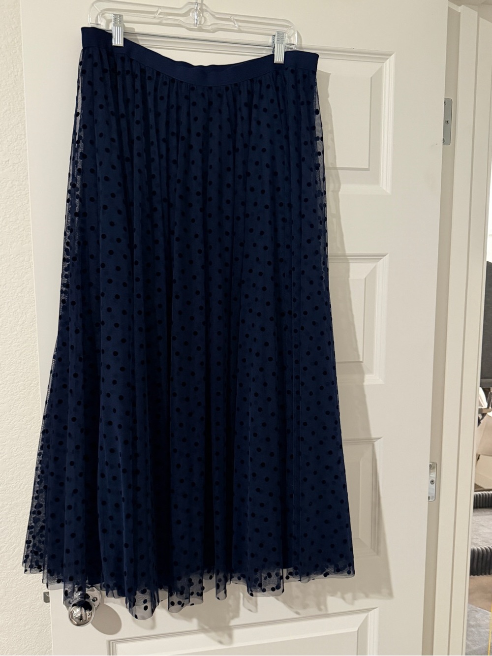 DR2 Navy Polka Dot Tulle Midi Skirt